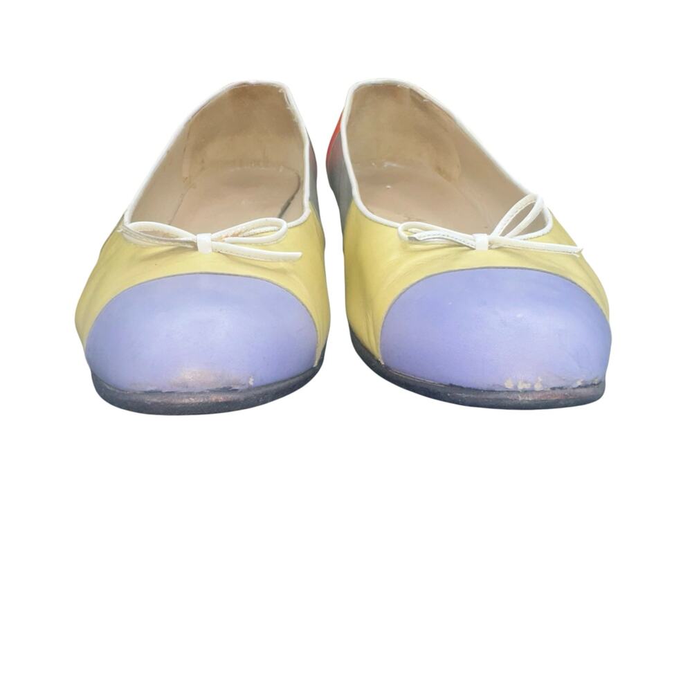 Salvatore Ferragamo Colorblock Leather Ballet Flats Orange Yellow Lilac 8 B - Picture 2 of 15